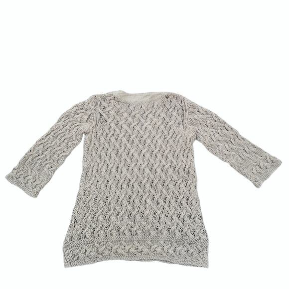 Loose Knit Linen Blend Sweater Tommy Bahama Size S Vneck Beaded Tie Solid Tan - Picture 8 of 9